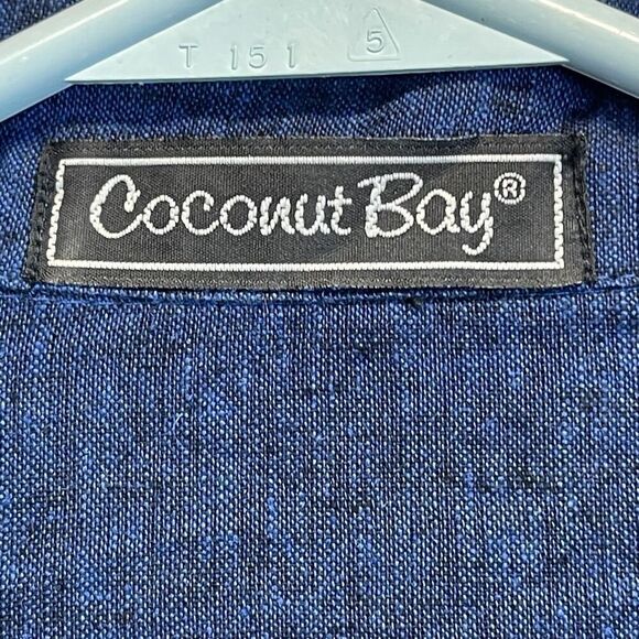 COCONUT BAY 2 Piece Outfit Set Women's Medium Blue Linen Blend Shirt and Pants - Picture 5 of 16
